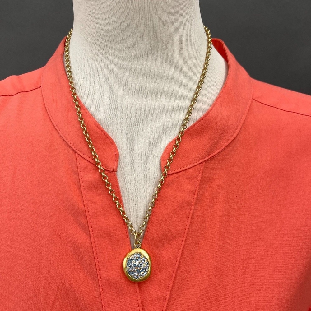 Gold-tone Chain Pendant Blue Multicolor Rhinestones Fashion Necklace NWOT